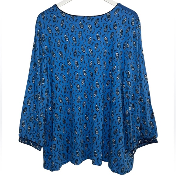 J. Jill Paisley Floral Blouse 2X Boho Balloon Sleeve Popover Top Mature Blue - Picture 6 of 6